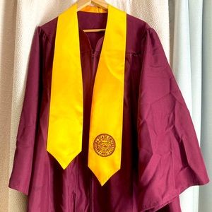 Maroon, or ASU graduation cap and gown